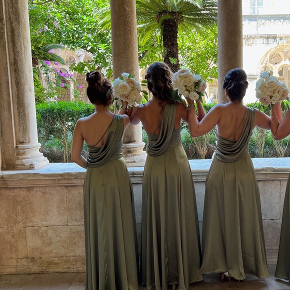 David Bridal ONE-SHOULDER BRIDESMAID DRESS, EUCALYPTUS, 0 - Picture 3 of 3